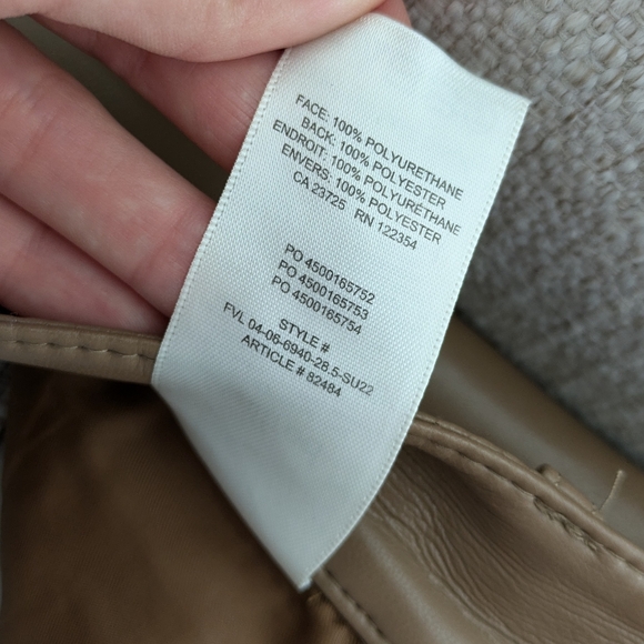 WILFRED Aritzia High Waisted Vegan Leather Pants Sz 00 Flax Beige - Picture 8 of 11